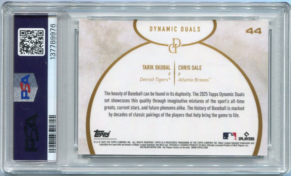 Tarik Skubal/ Chris Sale 2025 Topps Dynamic Duals Black Parallel Card #44 45/50 PSA Graded 10