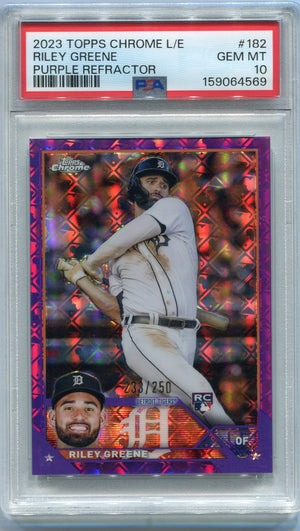 Riley Greene 2023 Topps Chrome Logofractor Purple Refractor RC #182 233/250 PSA Graded 10