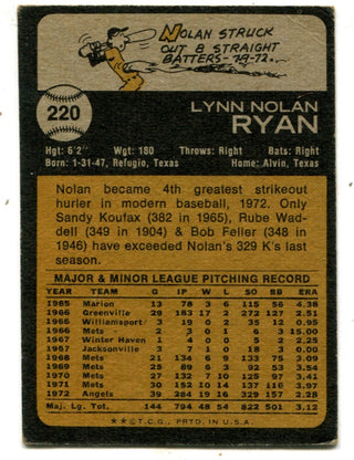 Nolan Ryan 1973 Topps #220 Card