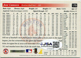 Jose Canseco 1996 Score Autographed Card JSA Certified
