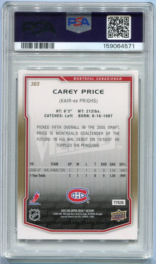 Carey Price 2007 - 2008 Upper Deck Victory RC #303 PSA Graded 10
