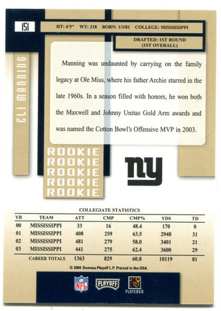 Eli Manning 2004 Playoff Prestige Rookie Card