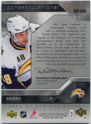 Daniel Briere 2006 - 2007 Upper Deck The Cup 4 Color Patch & Autographed Card #SP-DB 61/75