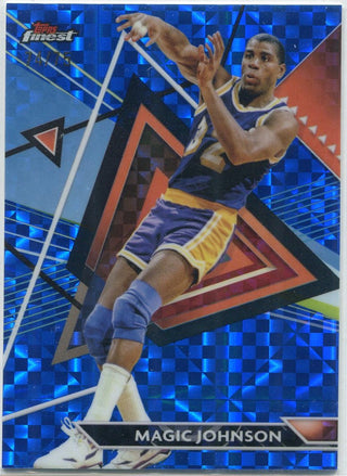 Magic Johnson 2023 - 2024 Topps Finest Uncommon Blue Checkerboard Refractor Card #132 74/75