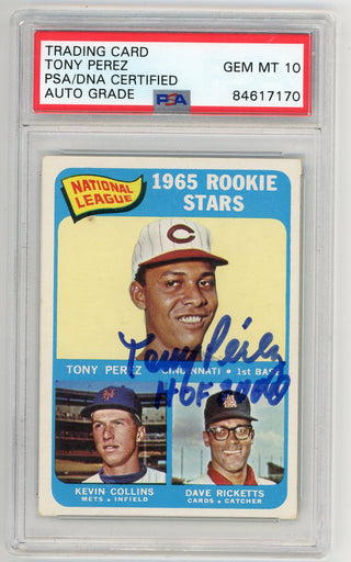 Tony Perez "HOF 2000" Autographed 1965 Topps Rookie Card (PSA Auto GM 10)