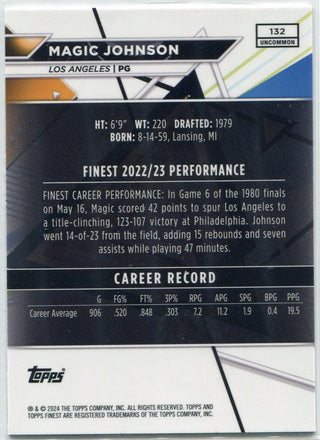 Magic Johnson 2023 - 2024 Topps Finest Uncommon Blue Checkerboard Refractor Card #132 74/75