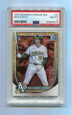 Nick Kurtz 2025 Bowman Chrome Mega Box Refractor RC #93 PSA Graded 8