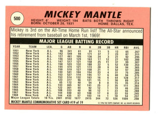 Mickey Mantle 1996 Topps Commemorative Set #500 Card