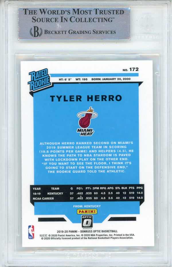 Tyler Herro Autographed 2019-20 Panini Donruss Optic Rookie Card #172 (BGS)