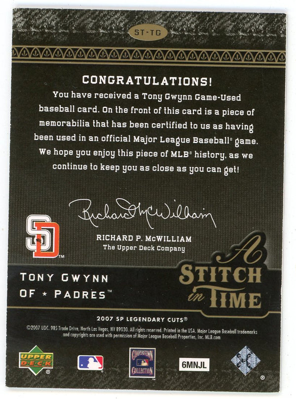 Tony Gwynn 2007 Upper Deck A Stich In Time Patch Relic #ST-TG