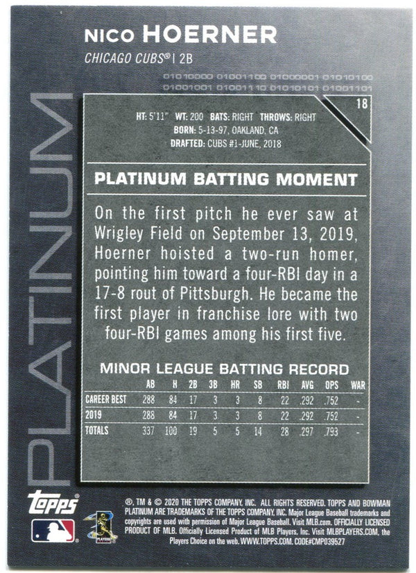 Nico Hoerner Bowman Platinum Rookie 2020