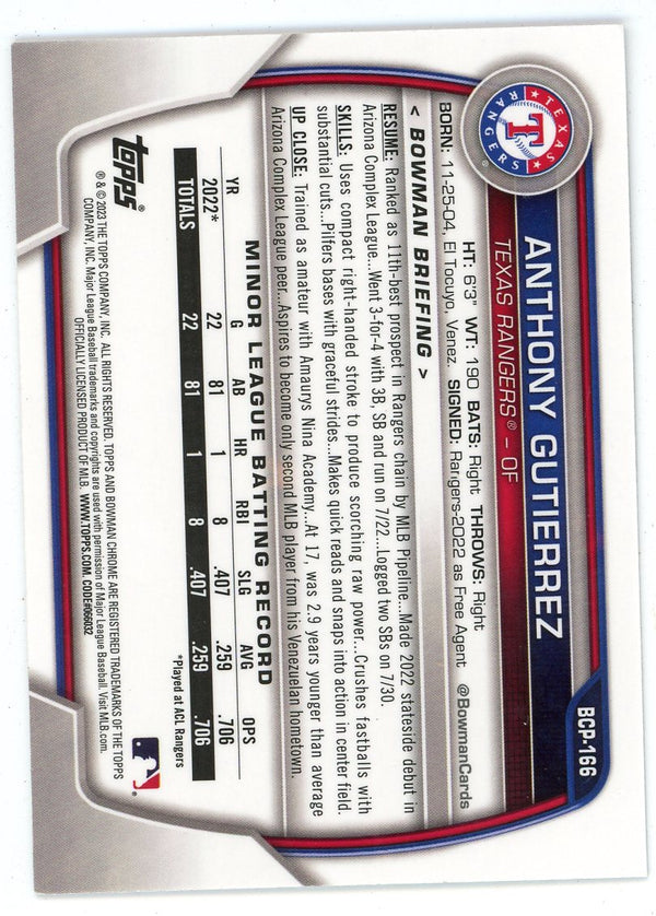 Anthony Gutierrez 2023 Topps Bowman Chrome #BCP-166