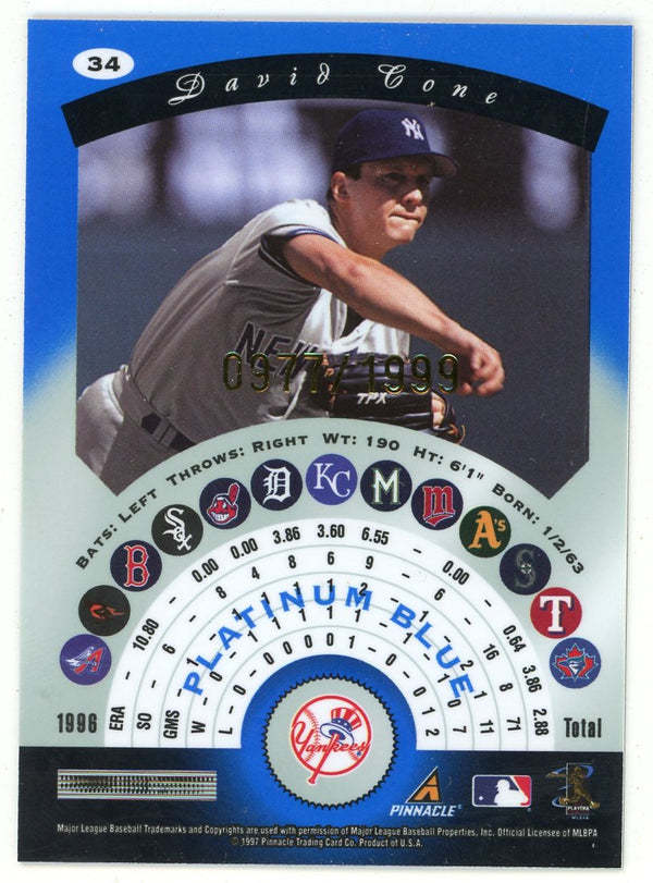 David Cone 1997 Pinnacle Platinum Blue #34