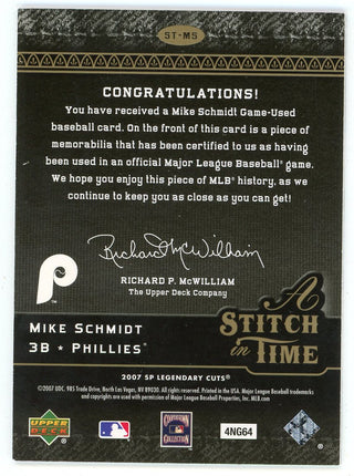 Mike Schmidt Upper Deck SP Legendary Cuts Stitch in Time Jersey Card 2007