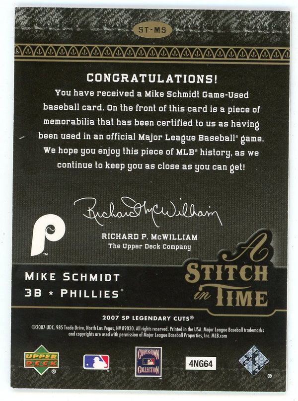 Mike Schmidt Upper Deck SP Legendary Cuts Stitch in Time Jersey Card 2007