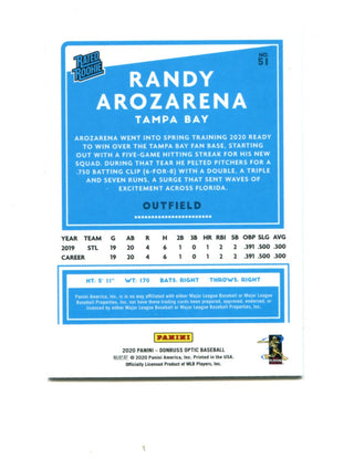 Randy Arozarena 2020 Panini Optic Rookie #51 Card