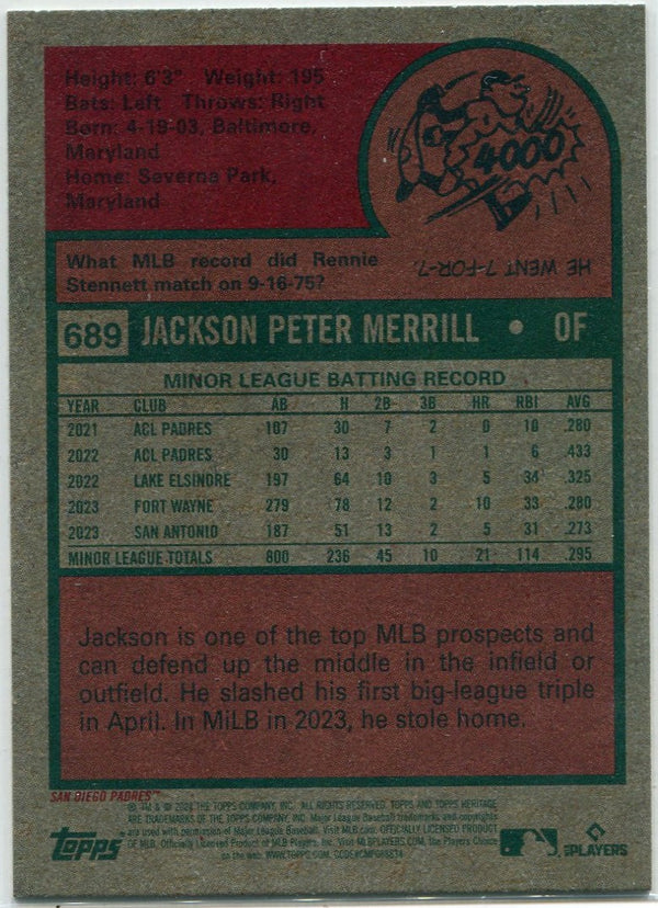 Jackson Merrill 2024 Topps Heritage RC #689