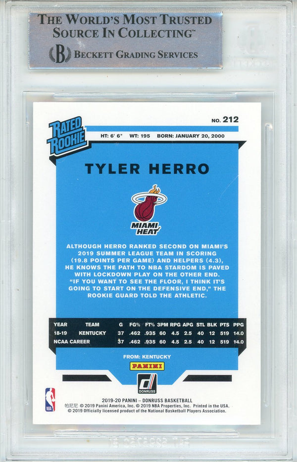 Tyler Herro Autographed 2019-20 Panini Donruss Rookie Card #212 (BGS)