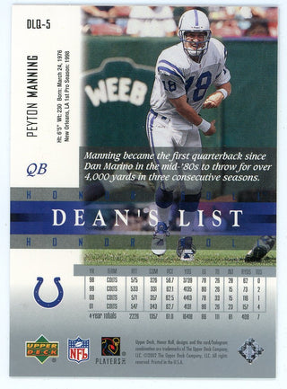 Peyton Manning 2002 Upper Deck Honor Roll Dean's List #DLQ-5