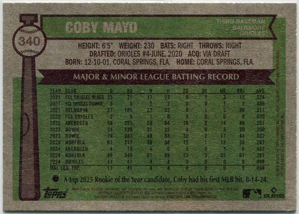 Coby Mayo 2025 Topps Heritage RC #340