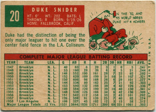 Duke Snider 1959 Topps Card #20