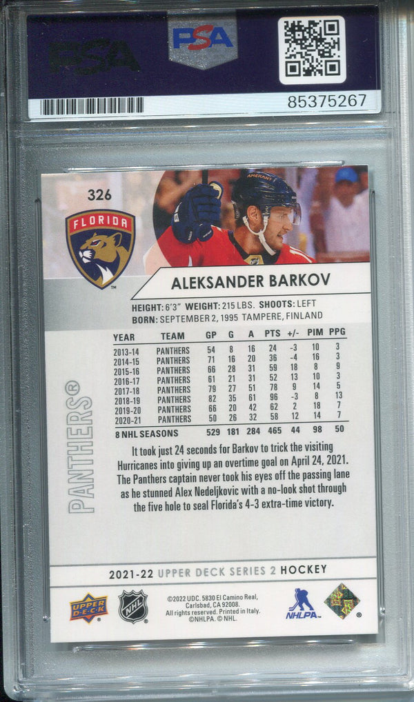 Aleksander Barkov Autographed Upper Deck Card PSA Auto Grade 10