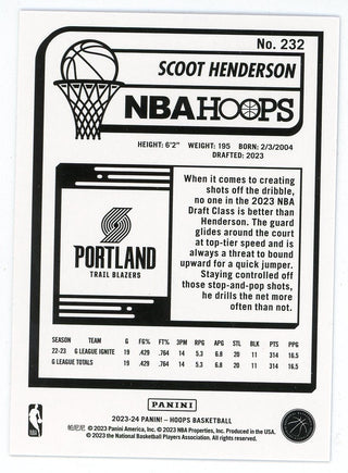 Scoot Henderson 2023-24 Panini Hoops Blue #232