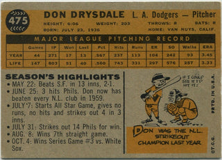 Don Drysdale 1960 Topps #475