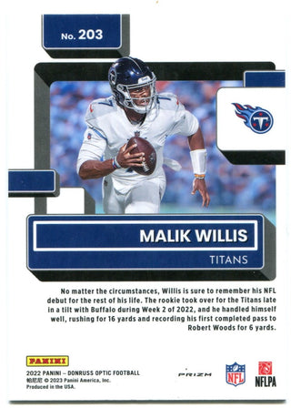 Malik Willis Donruss Optic Rated Rookie 2022