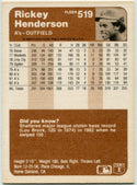Rickey Henderson 1983 Fleer Card #519