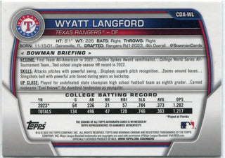 Wyatt Langford 2023 Bowman Chrome Draft Autographed RC #CDA-WL