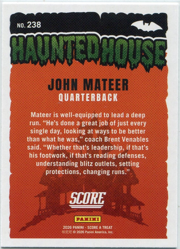 John Mateer 2026 Panini Score A Treat Haunted House RC #238