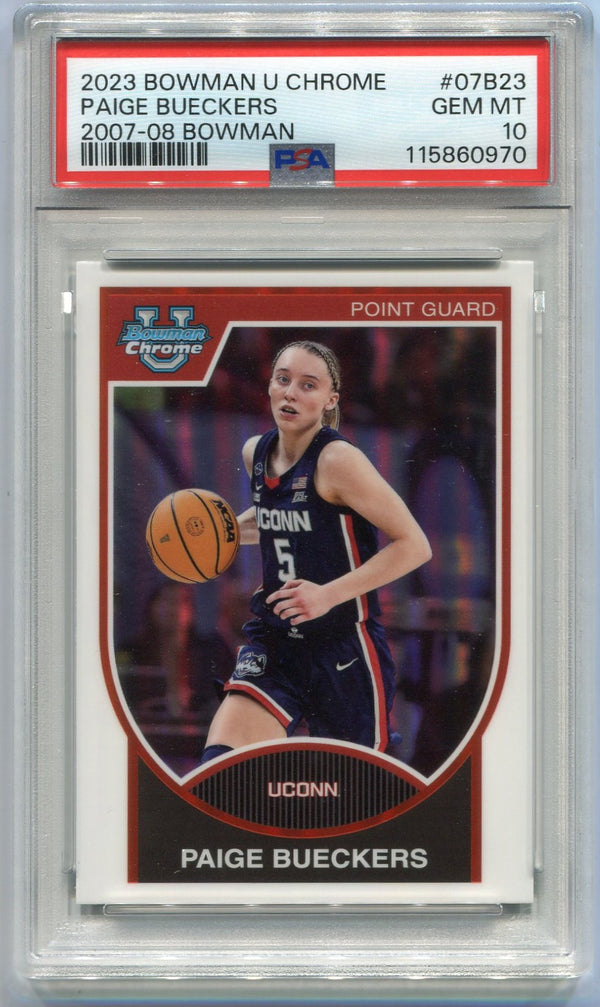 Paige Bueckers 2023 Bowman U Chrome 2007-08 Bowman RC #07B-23 PSA Graded 10