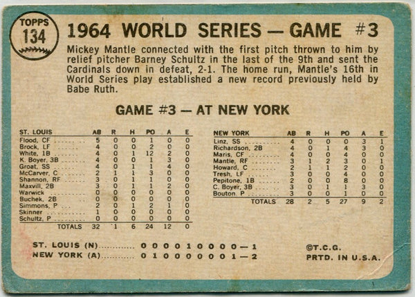 Mickey Mantle 1965 Topps Mantle's Clutch HR Card #134