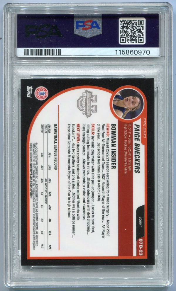 Paige Bueckers 2023 Bowman U Chrome 2007-08 Bowman RC #07B-23 PSA Graded 10