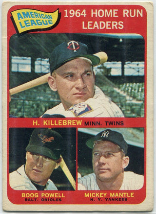 1964 Home Run Leaders Killebrew, Boog Powell & Mickey Mantle 1965 Topps Card #3