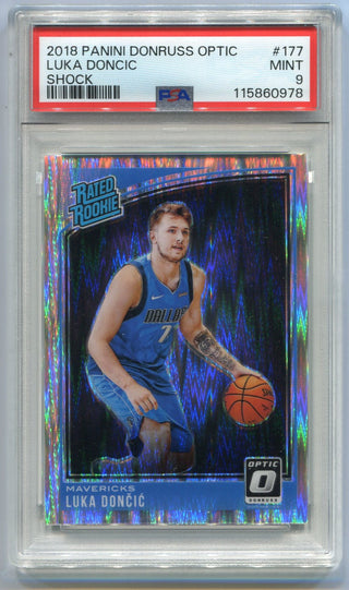 Luka Doncic 2018 - 2019 Panini Donruss Optic Rated Rookie Shock Prizm RC #177 PSA Graded 9