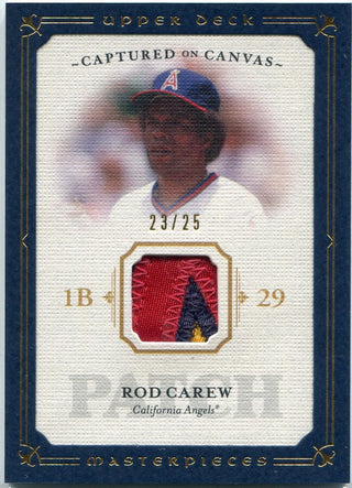 Rod Carew 2008 Upper Deck Masterpieces Captured On Canvas 3 Color Patch Card #CC-CW 23/25