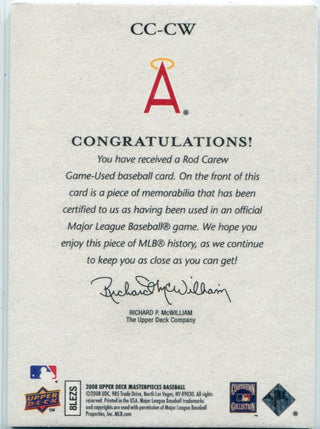 Rod Carew 2008 Upper Deck Masterpieces Captured On Canvas 3 Color Patch Card #CC-CW 23/25