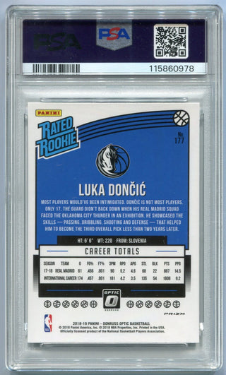 Luka Doncic 2018 - 2019 Panini Donruss Optic Rated Rookie Shock Prizm RC #177 PSA Graded 9