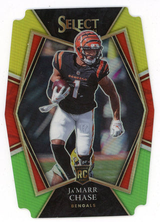 Ja'Marr Chase 2021 Panini Select Premier Level Rookie Card Yellow/Red/Green #147