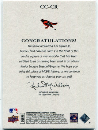 Cal Ripken Jr 2008 Upper Deck Masterpieces Captured On Canvas Jersey Card #CC-CR