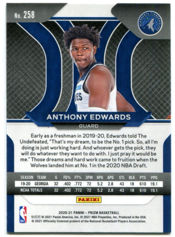 Anthony Edwards 2020-21 Panini Prizm Rookie Card #258