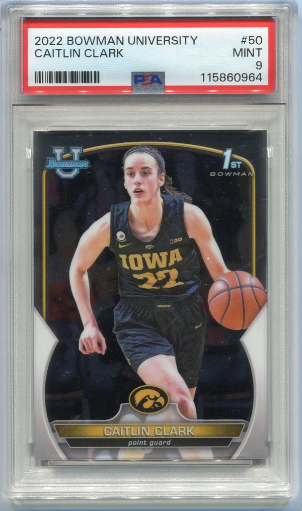 Caitlin Clark 2022 Bowman University Chrome RC #50 PSA Graded 9
