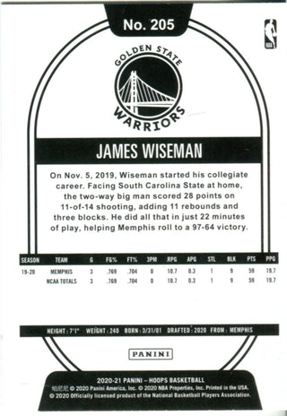 James Wiseman 2020 Hoops Rookie Card #205