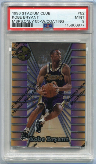 Kobe Bryant 1996 Stadium Club Members Only 55 W/Coating RC #52 PSA Graded 9
