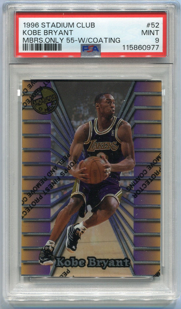Kobe Bryant 1996 Stadium Club Members Only 55 W/Coating RC #52 PSA Graded 9