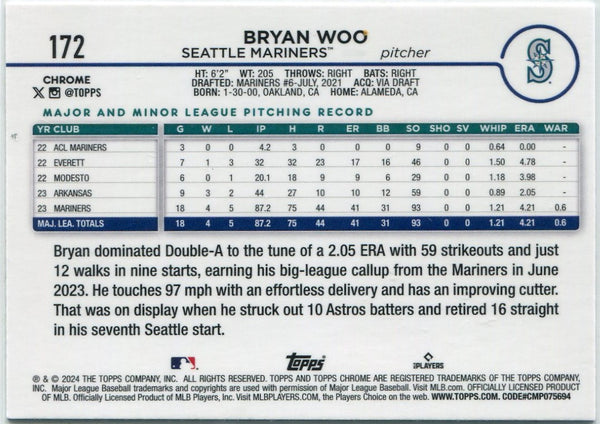 Bryan Woo 2024 Topps Chrome RC #172