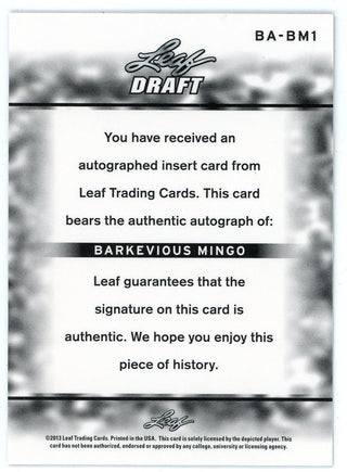Barkevious Mingo 2013 Leaf Draft Autographed Card #BA-BM1