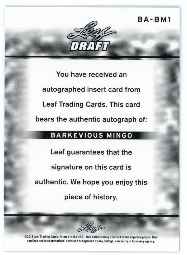 Barkevious Mingo 2013 Leaf Draft Autographed Card #BA-BM1